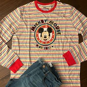 NWT DISNEY MICKEY MOUSE STRIPED RINGER TEE SHIRT SIZE LARGE